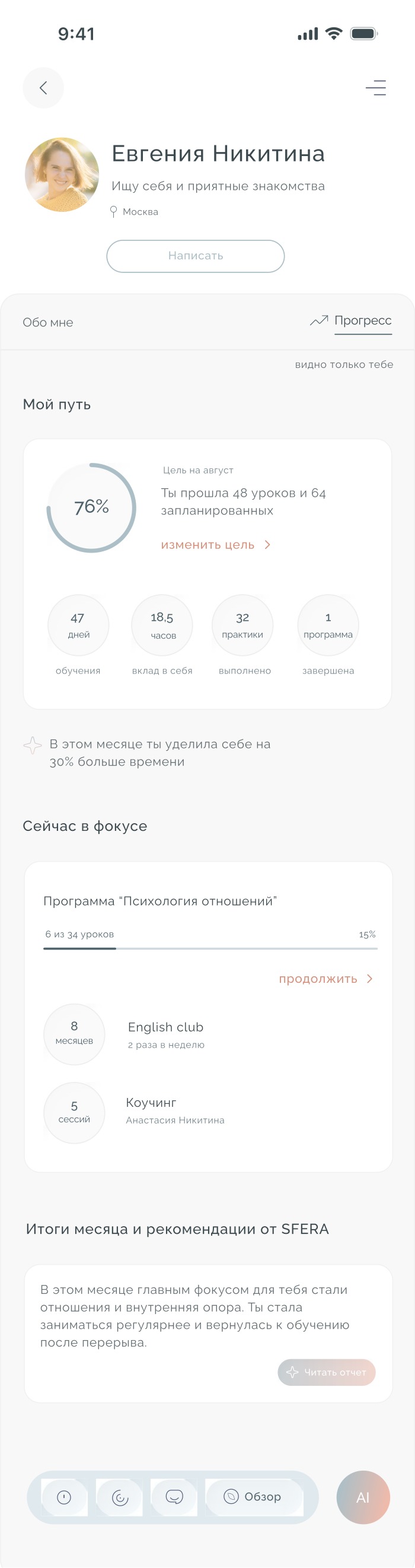 Личный прогресс пользователя
